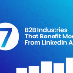 A blog article's thumbnail in color Blue and White. Text on the image is, "7 B2B industries that benefit most from LinkedIn ads"
