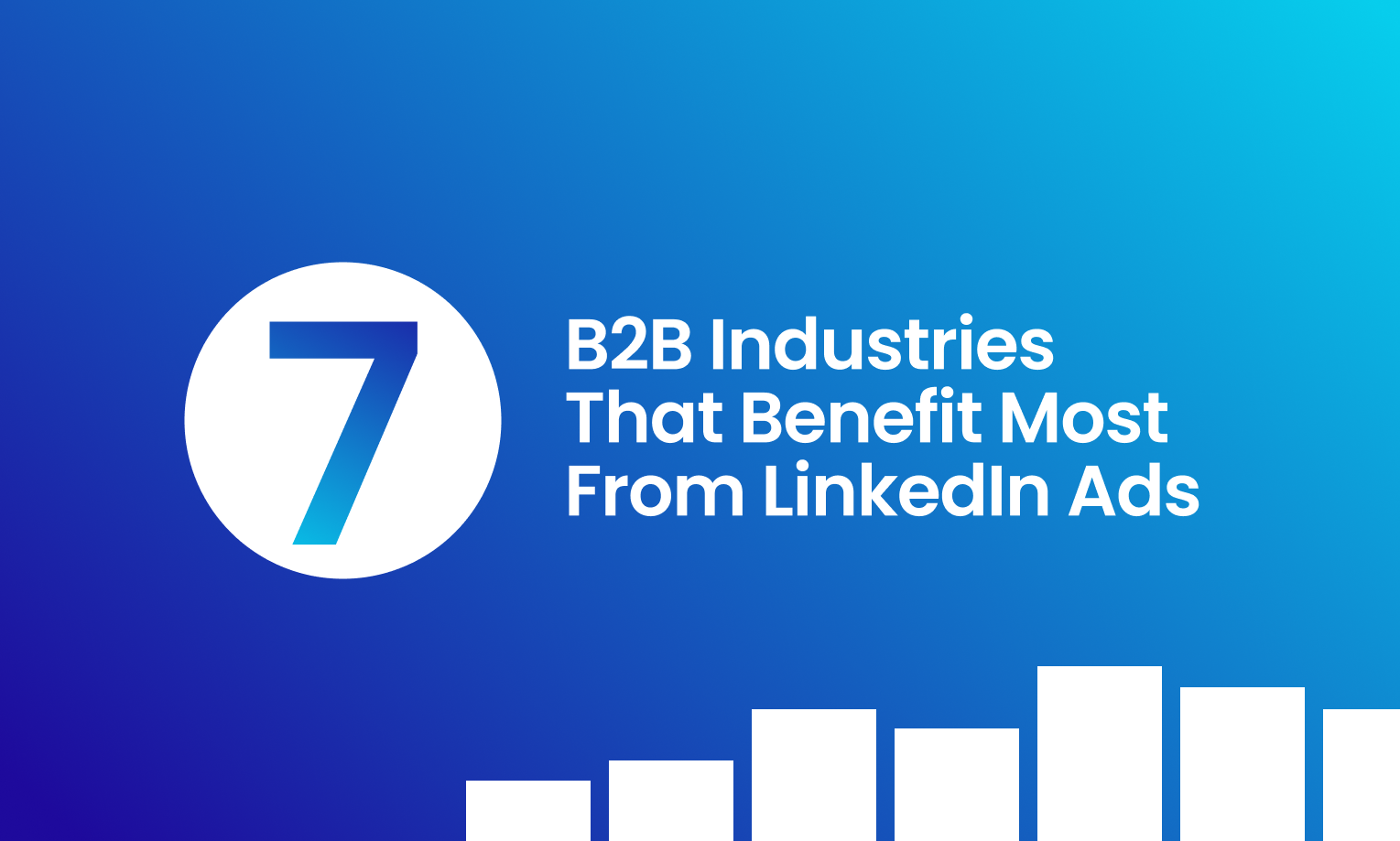A blog article's thumbnail in color Blue and White. Text on the image is, "7 B2B industries that benefit most from LinkedIn ads"