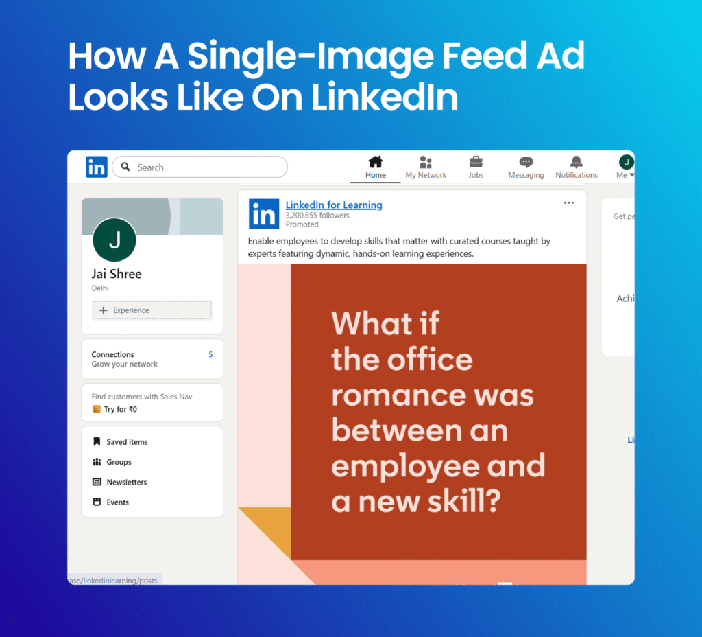 a screenshot of a sponsored feed, single-image ad on LinkedIn