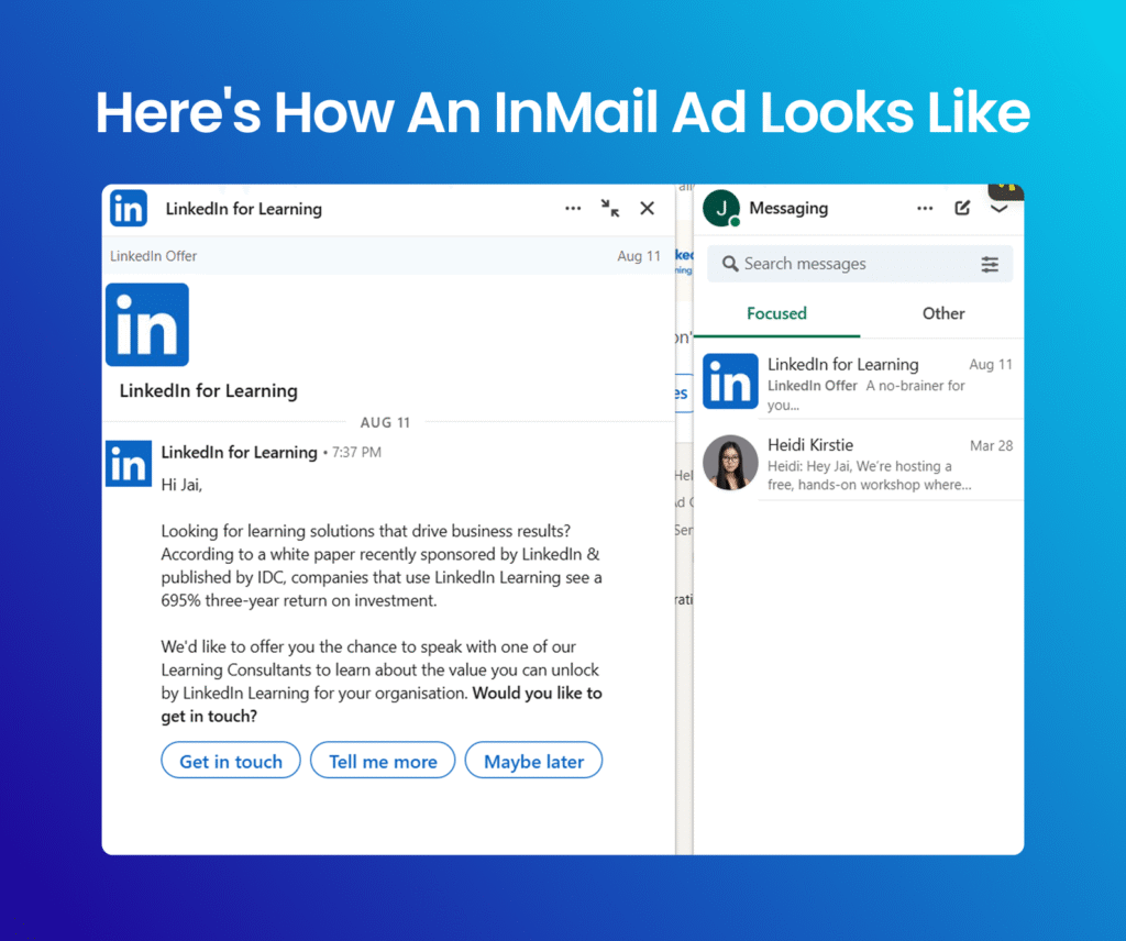 a screenshot of how an InMail text ad looks like on LinkedIn